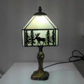 Traditional Tiffany Glass Metal Conic Polyhedron Deer 1-Light Table Lamp For Bedside