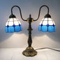Traditional Tiffany Glass Iron Resin Swan Neck Dome Beads 2-Light Table Lamp For Bedside