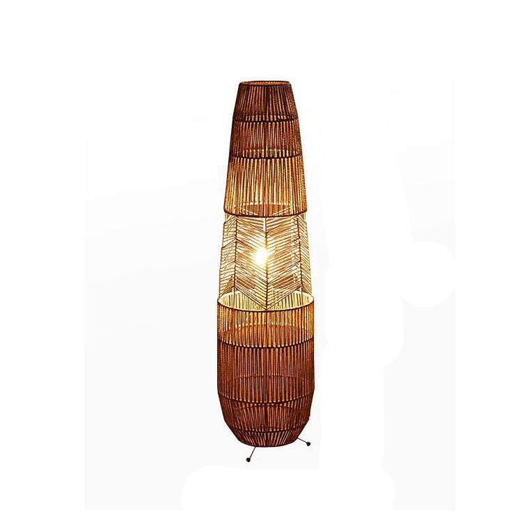 Traditional Japanese Weaving Iron Paper Cord Column Basket 1-Light Standing Floor Lamp For Living Room