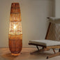 Traditional Japanese Weaving Iron Paper Cord Column Basket 1-Light Standing Floor Lamp For Living Room