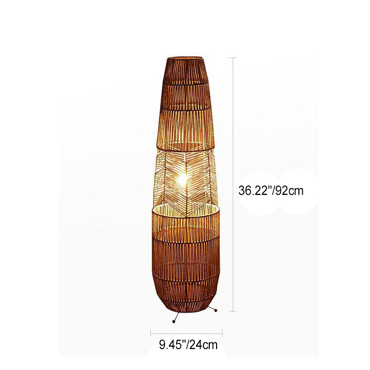 Traditional Japanese Weaving Iron Paper Cord Column Basket 1-Light Standing Floor Lamp For Living Room