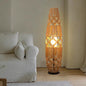 Traditional Japanese Handmade Weaving Hemp Rope Column Lozenge Pattern 1-Light Standing Floor Lamp For Living Room