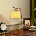 Traditional French Fabric Metal Wood Lace Conic 1-Light Table Lamp For Bedside
