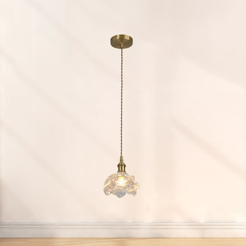 French Copper Glass Rose Pendant Light