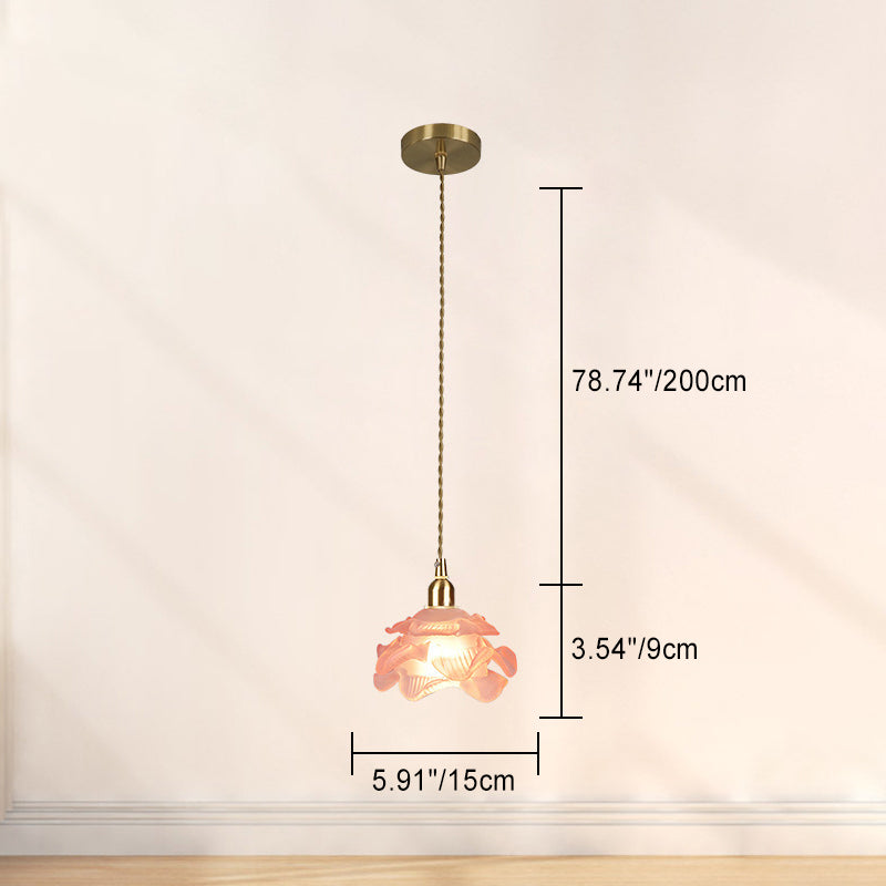 French Copper Glass Rose Pendant Light