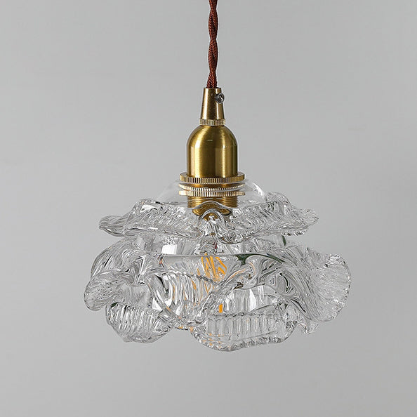 French Copper Glass Rose Pendant Light
