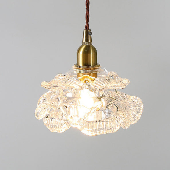 French Copper Glass Rose Pendant Light