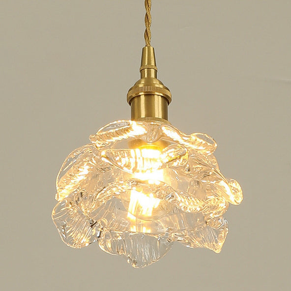 French Copper Glass Rose Pendant Light