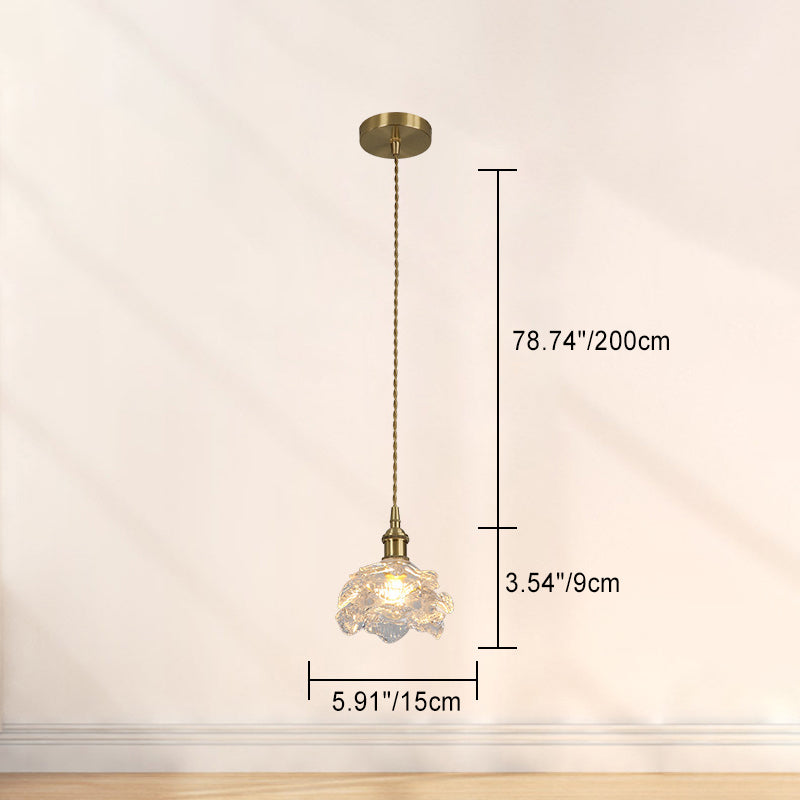 French Copper Glass Rose Pendant Light