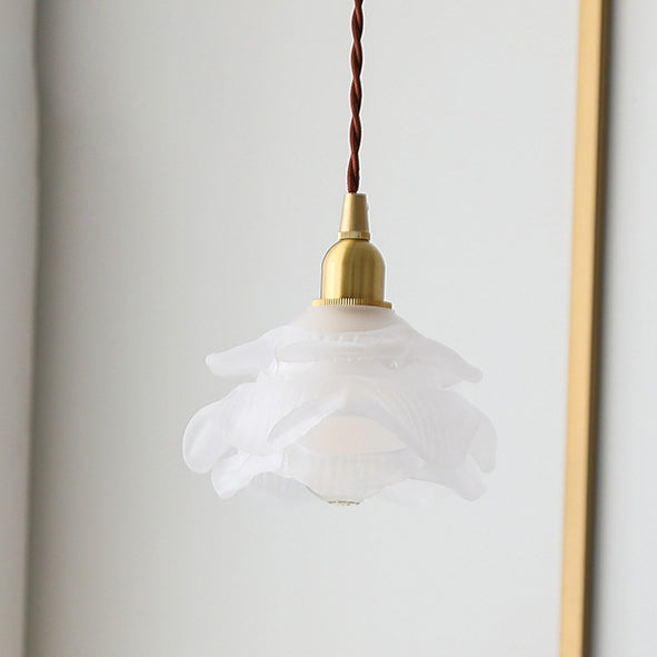 French Copper Glass Rose Pendant Light