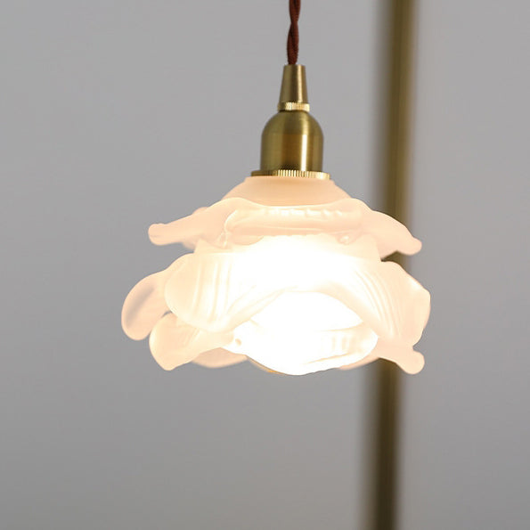French Copper Glass Rose Pendant Light