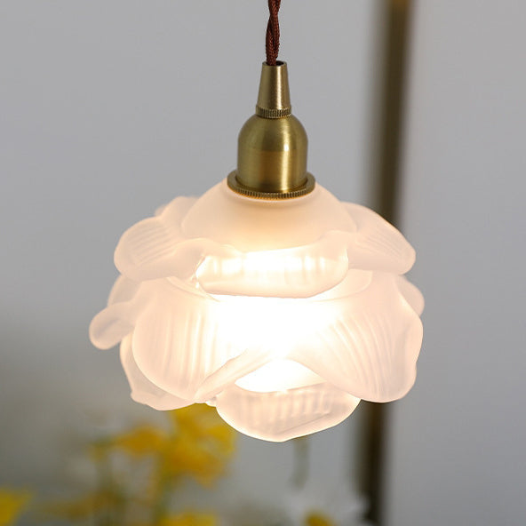 French Copper Glass Rose Pendant Light