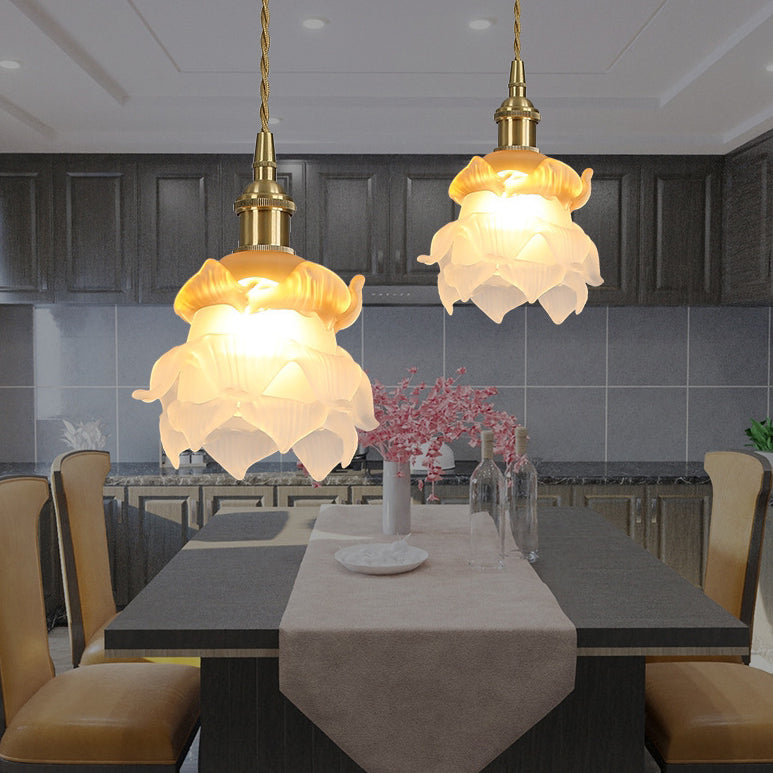 French Copper Glass Rose Pendant Light