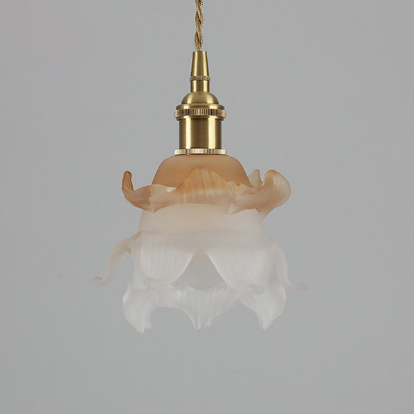 French Copper Glass Rose Pendant Light