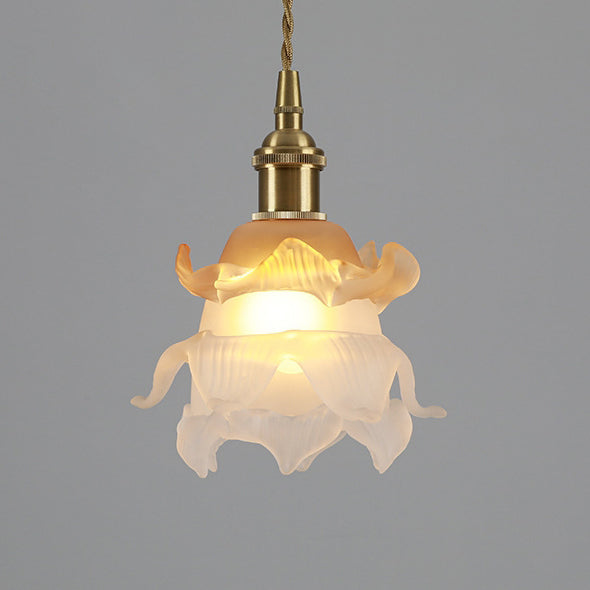 French Copper Glass Rose Pendant Light