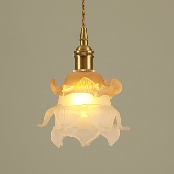 French Copper Glass Rose Pendant Light