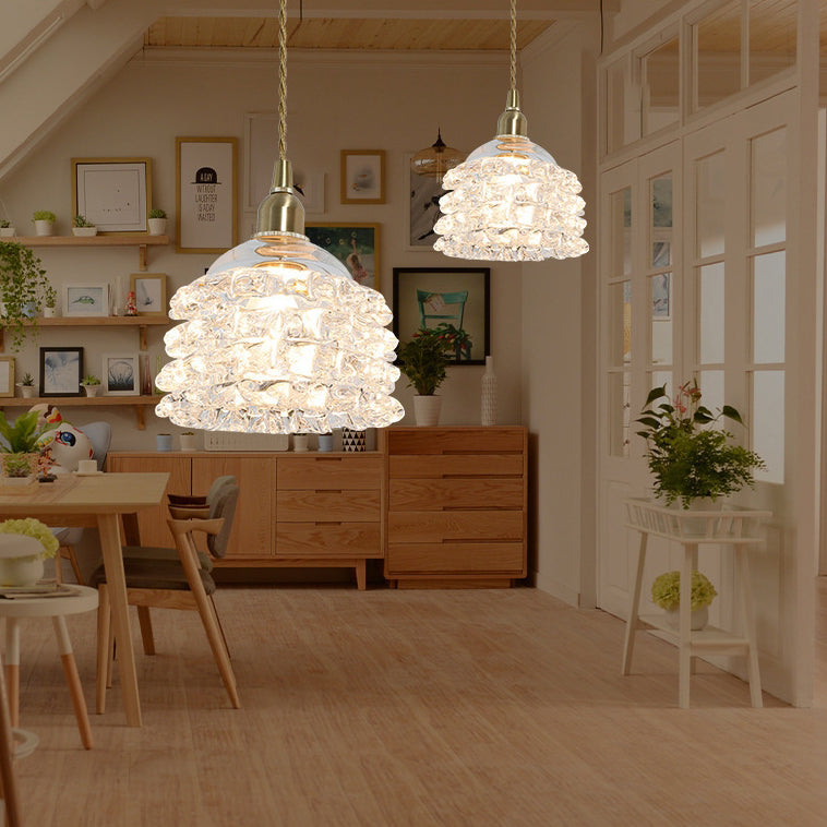 French Copper Glass Rose Pendant Light