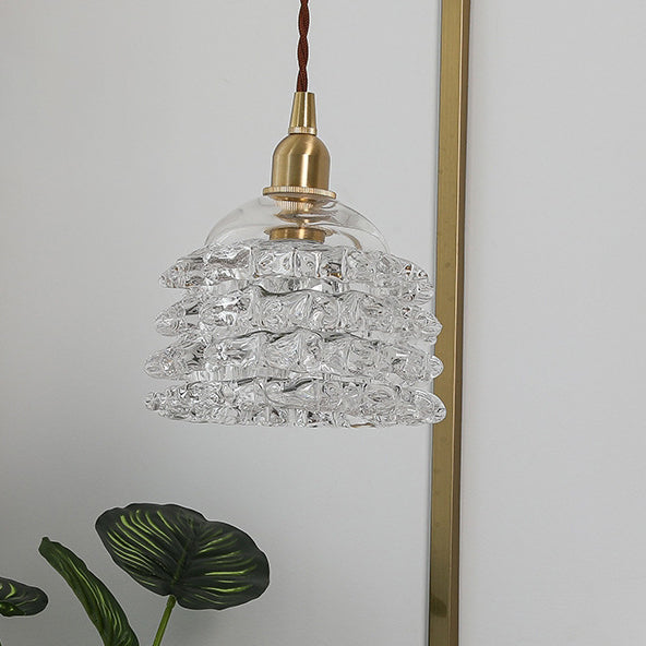 French Copper Glass Rose Pendant Light