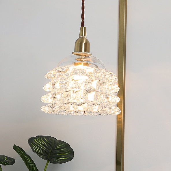 French Copper Glass Rose Pendant Light