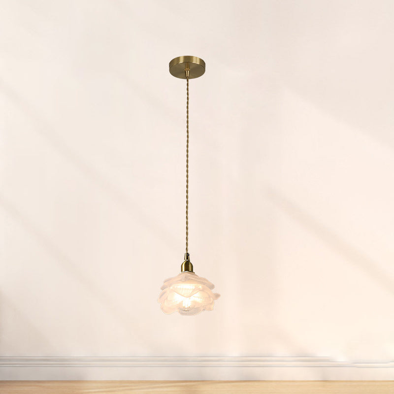 French Copper Glass Rose Pendant Light