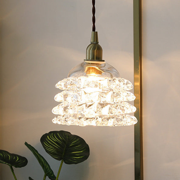 French Copper Glass Rose Pendant Light