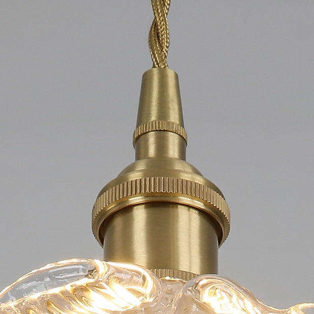 French Copper Glass Rose Pendant Light
