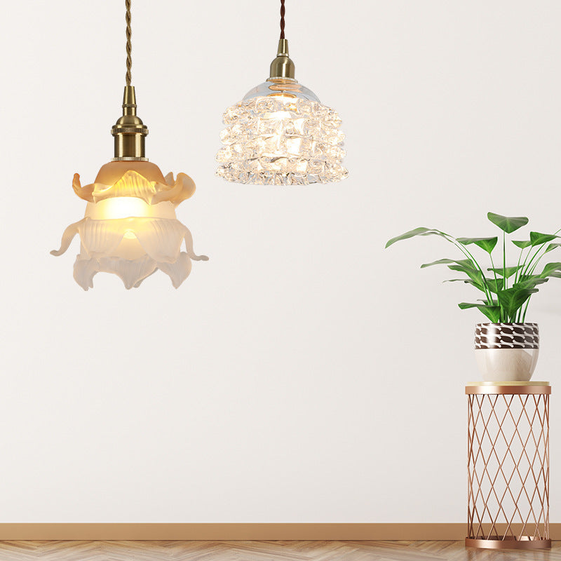 French Copper Glass Rose Pendant Light