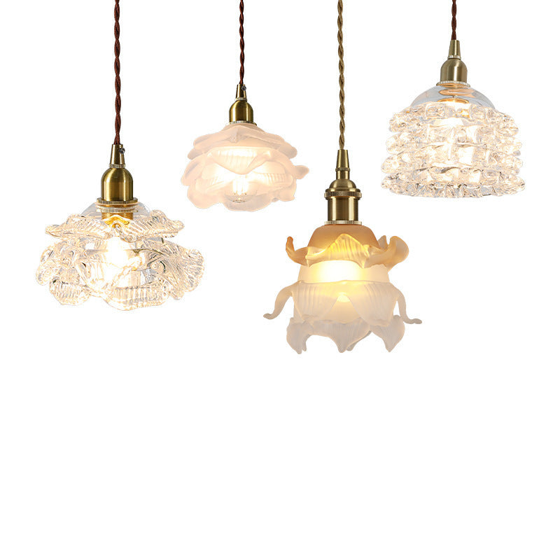 French Copper Glass Rose Pendant Light