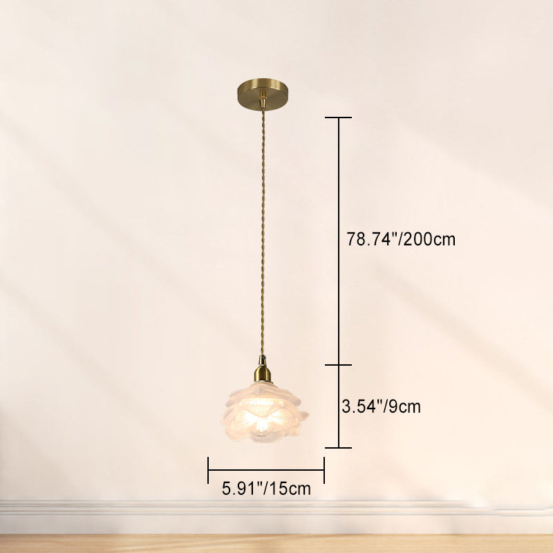 French Copper Glass Rose Pendant Light