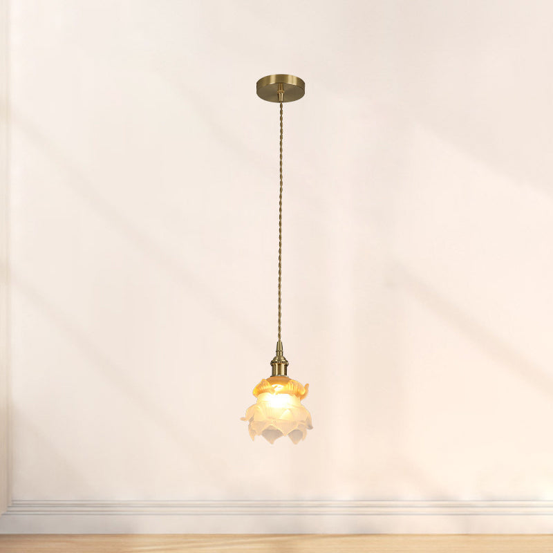 French Copper Glass Rose Pendant Light