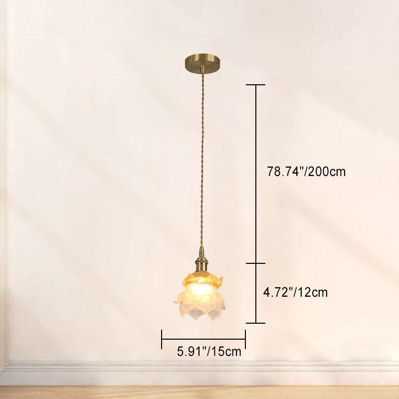 French Copper Glass Rose Pendant Light