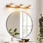 Traditional Japanese Travertine Wood Round Rotatable LED Wall Sconce Lamp Vanity Lighting For Bathroom