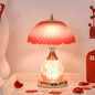 Modern Luxury Rechargeable Iron Glass Frosted Dome Petal Rose LED Table Lamp For Bedside