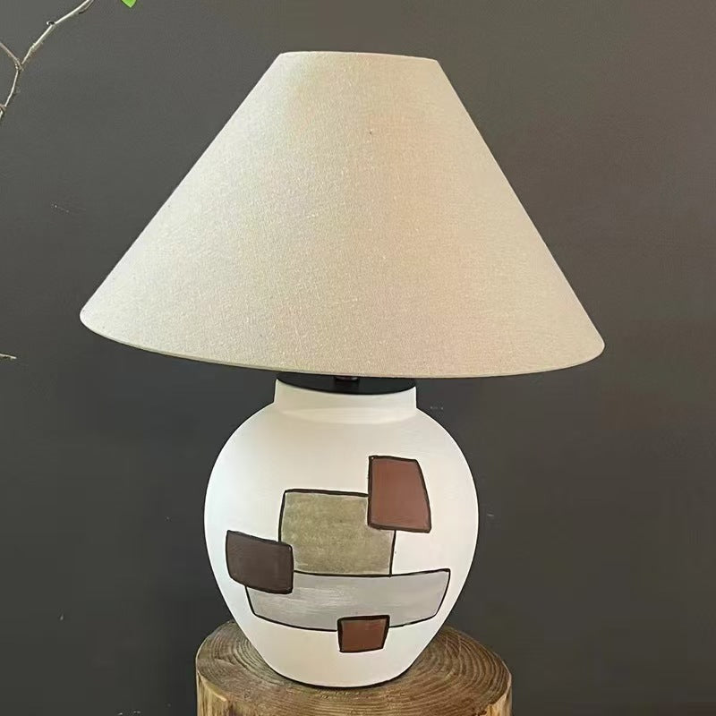 Traditional Vintage Ceramic Fabric Conic Pot 1-Light Table Lamp For Living Room