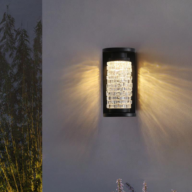 Modern Luxury Waterproof Stainless Steel Acrylic Imitation Crystal Cylinder LED Wall Sconce Lamp For Outdoor Patio