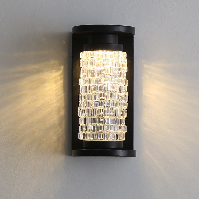 Modern Luxury Waterproof Stainless Steel Acrylic Imitation Crystal Cylinder LED Wall Sconce Lamp For Outdoor Patio