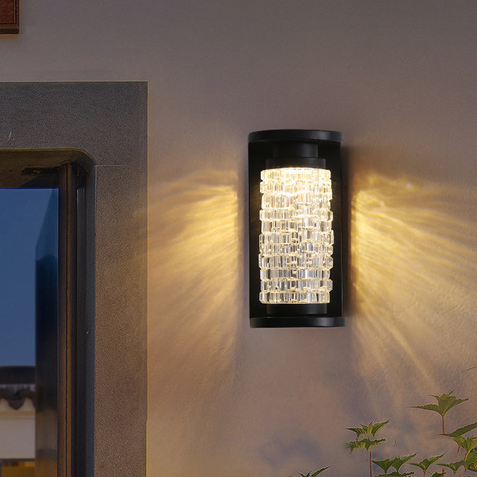 Modern Luxury Waterproof Stainless Steel Acrylic Imitation Crystal Cylinder LED Wall Sconce Lamp For Outdoor Patio