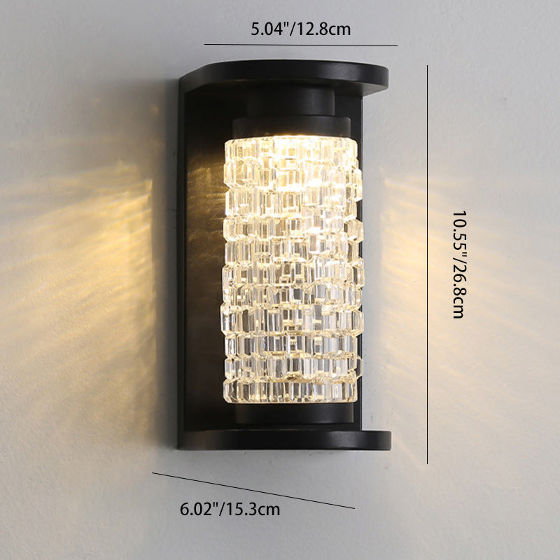 Modern Luxury Waterproof Stainless Steel Acrylic Imitation Crystal Cylinder LED Wall Sconce Lamp For Outdoor Patio