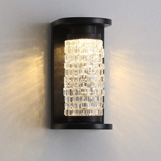 Modern Luxury Waterproof Stainless Steel Acrylic Imitation Crystal Cylinder LED Wall Sconce Lamp For Outdoor Patio