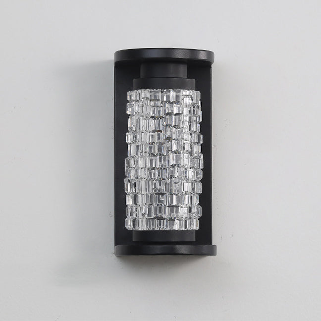 Modern Luxury Waterproof Stainless Steel Acrylic Imitation Crystal Cylinder LED Wall Sconce Lamp For Outdoor Patio