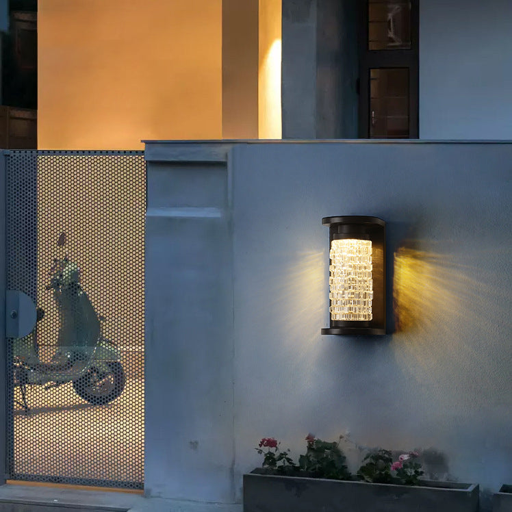 Modern Luxury Waterproof Stainless Steel Acrylic Imitation Crystal Cylinder LED Wall Sconce Lamp For Outdoor Patio