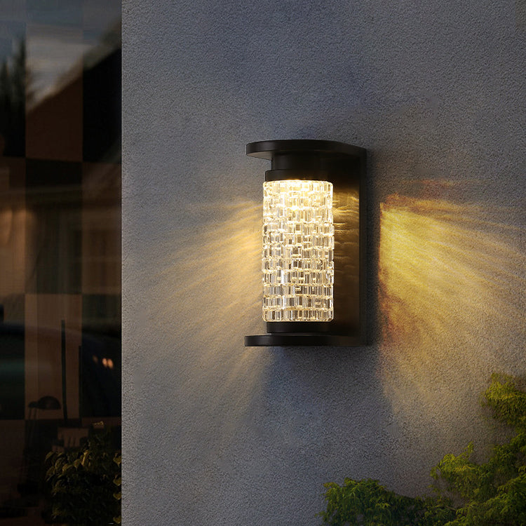 Modern Luxury Waterproof Stainless Steel Acrylic Imitation Crystal Cylinder LED Wall Sconce Lamp For Outdoor Patio