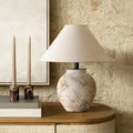Traditional Vintage Handmade Ceramic Fabric Conic Pot 1-Light Table Lamp For Bedside