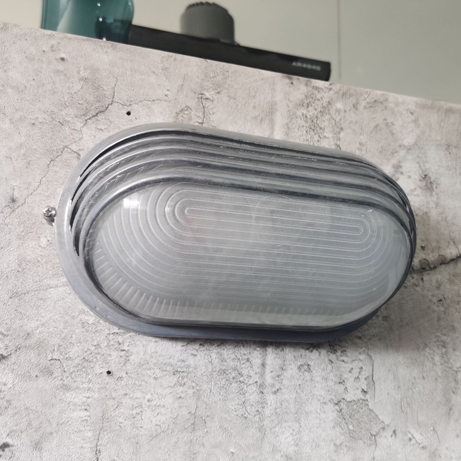 Contemporary Industrial Waterproof Aluminum Glass Frosted Oval Striped 1-Light Wall Sconce Lamp For Outdoor Patio