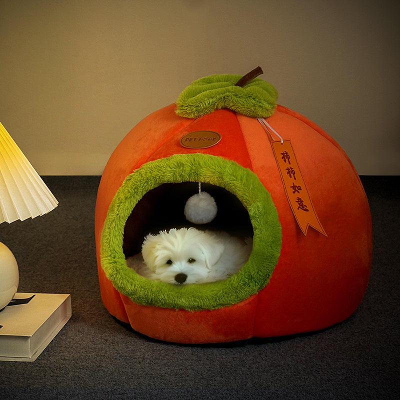 Persimmon-Shaped Velvet Cat Bed