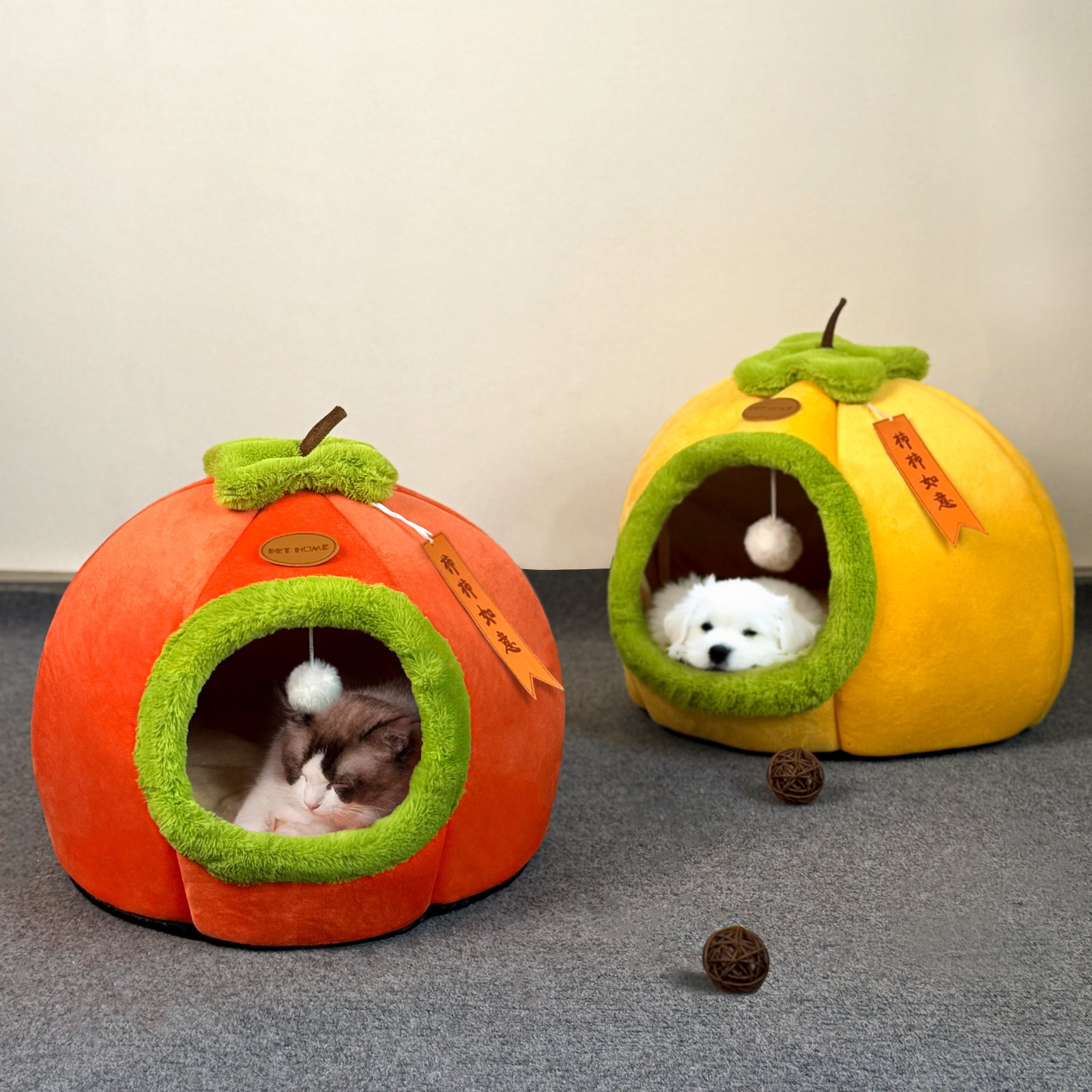 Persimmon-Shaped Velvet Cat Bed