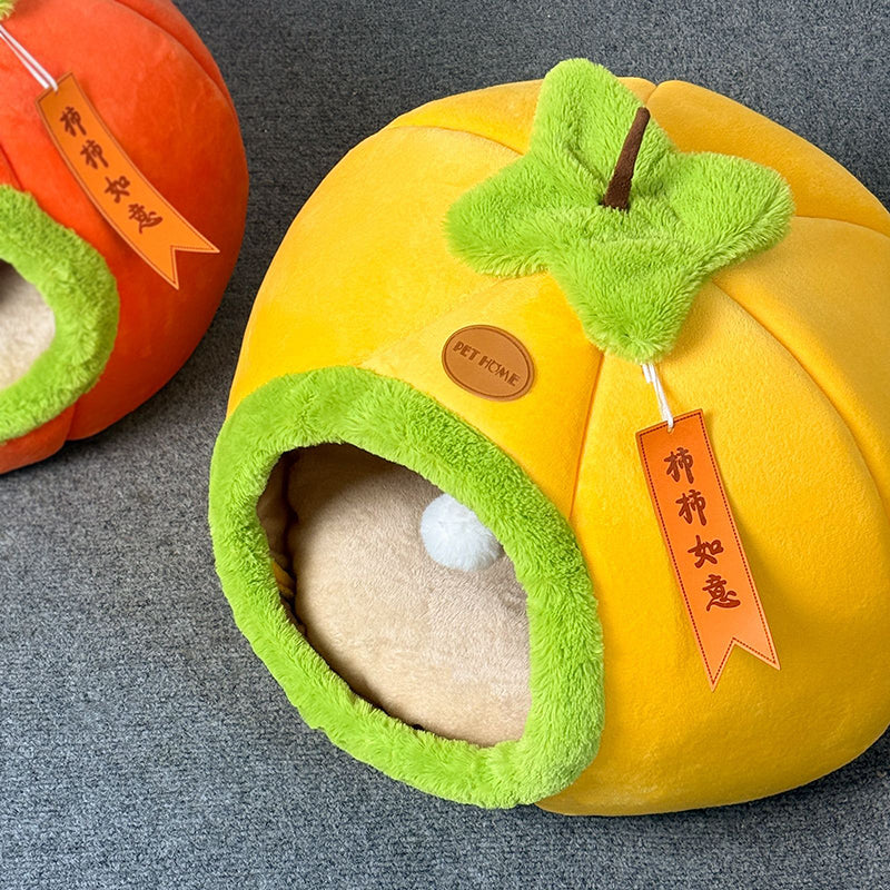 Persimmon-Shaped Velvet Cat Bed