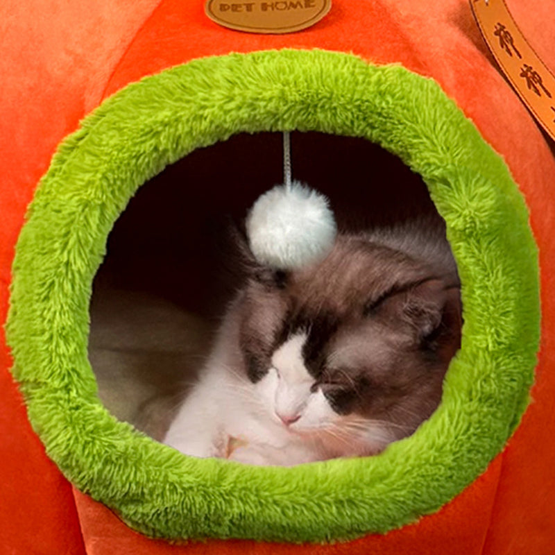 Persimmon-Shaped Velvet Cat Bed