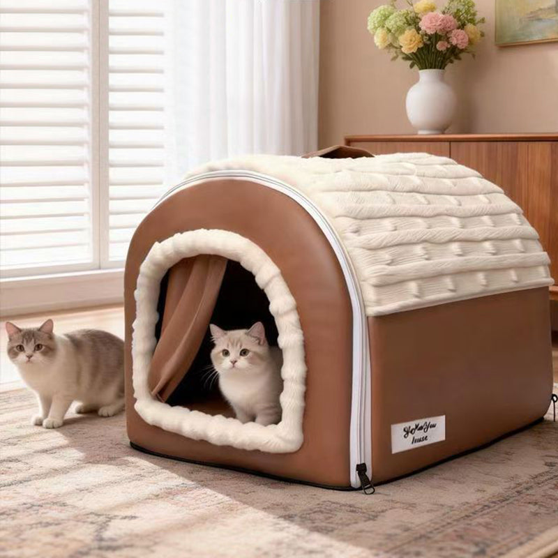 Velvet Faux Leather Arch Cat Bed