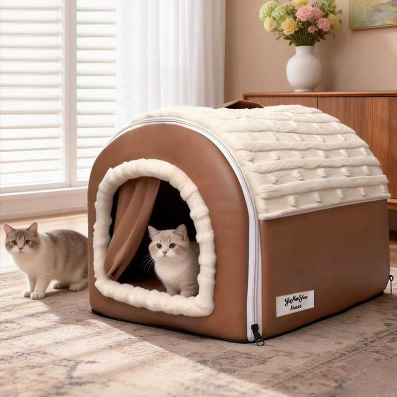 Velvet Faux Leather Arch Cat Bed